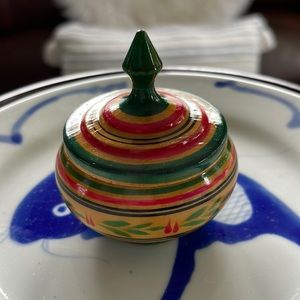 Vintage trinket box with lid carved wood